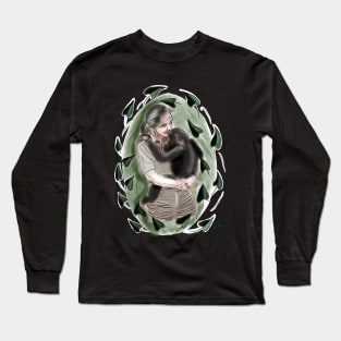 Tattoo Design Monkey Lover Jane Goodall With Chimpanzee Long Sleeve T-Shirt